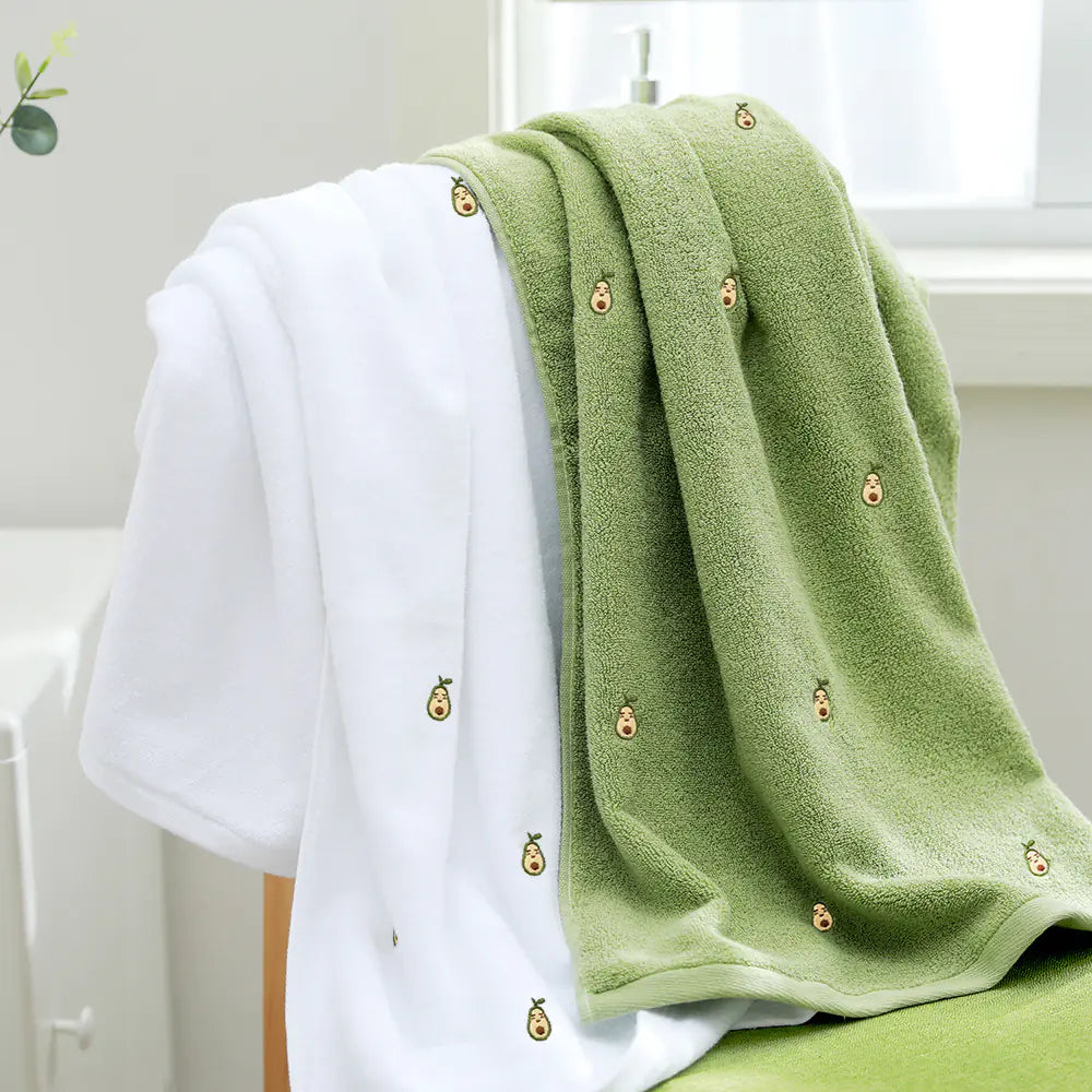 Embroidered Avocado Cotton Towel