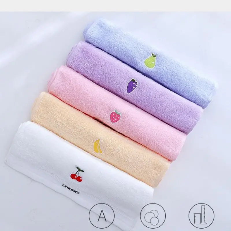 Cotton Fingertip Towels with Cartoon Fruit Embroidery