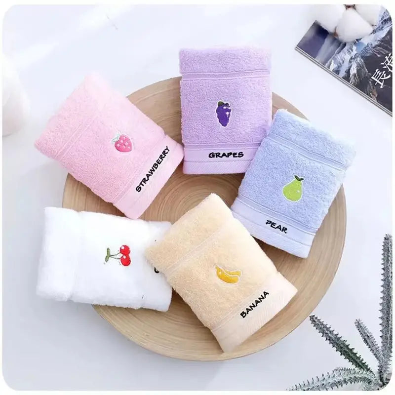 Cotton Fingertip Towels with Cartoon Fruit Embroidery