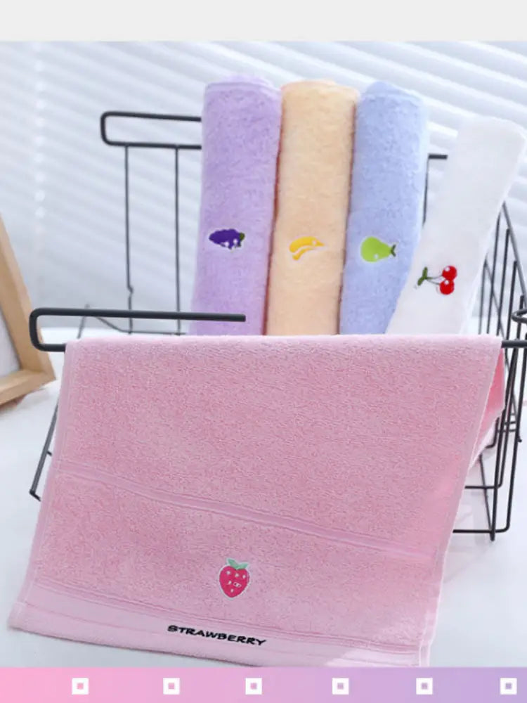 Cotton Fingertip Towels with Cartoon Fruit Embroidery