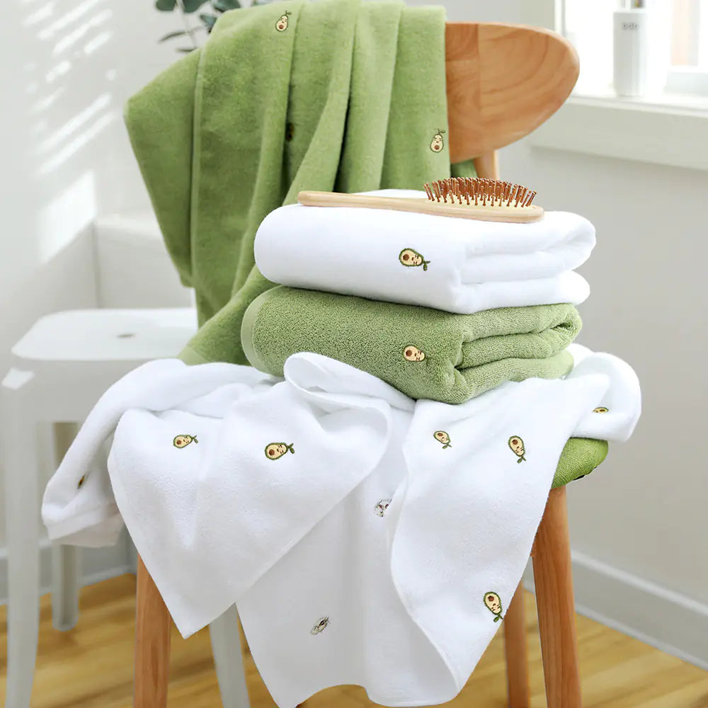 Embroidered Avocado Cotton Towel