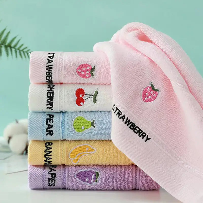 Cotton Fingertip Towels with Cartoon Fruit Embroidery
