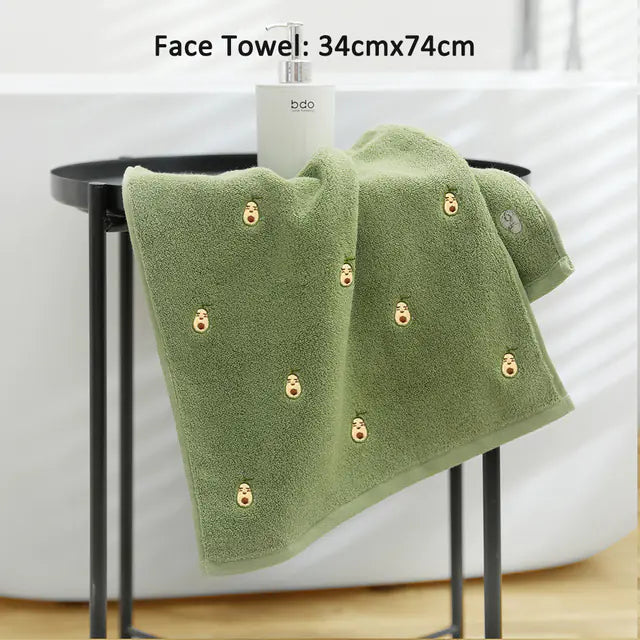 Embroidered Avocado Cotton Towel